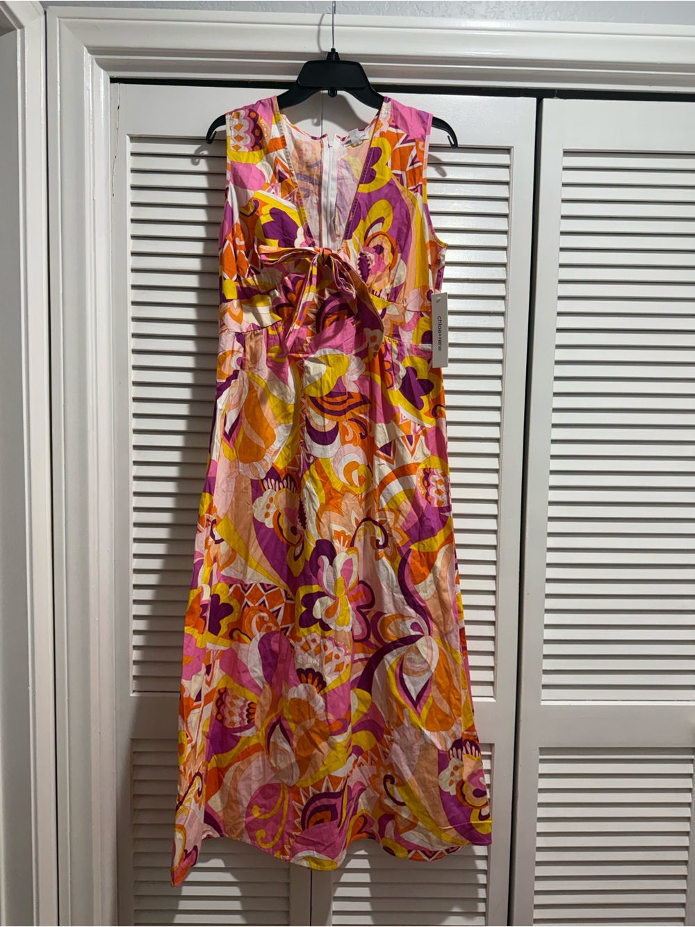 Sleeveless Floral Tie-Front Maxi Dress in Pink, Orange & Yellow